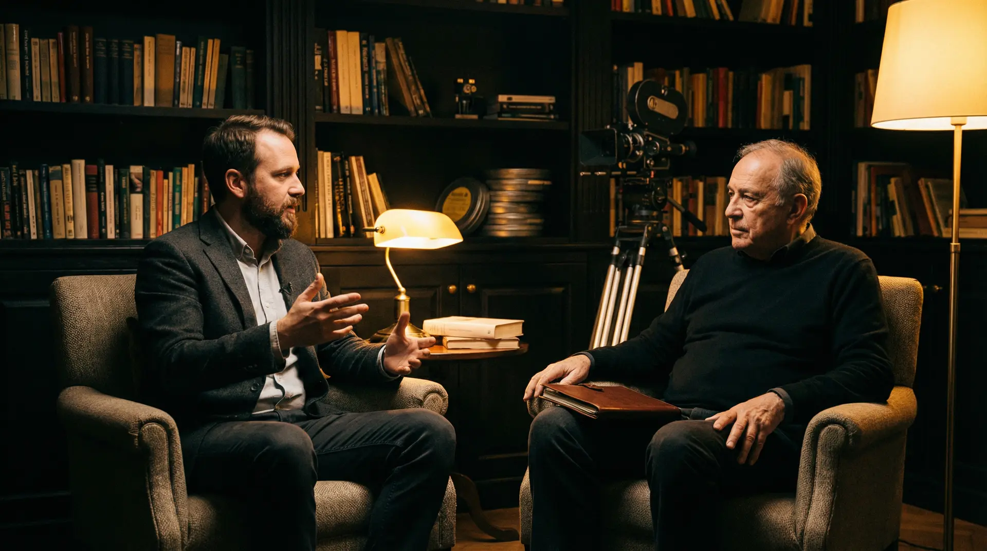 撸撸杜 独家专访现场，导演陈墨白与主持人在书房中深度对话